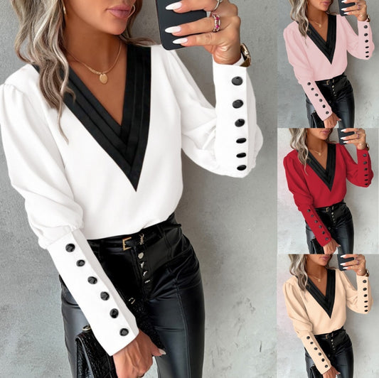 V-hals blouse lange mouw